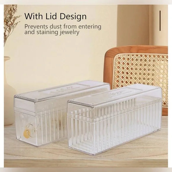 Set of 2 acrylic trinket and jewelry box includes 80 jewelry pouches New - Picture 1 of 15